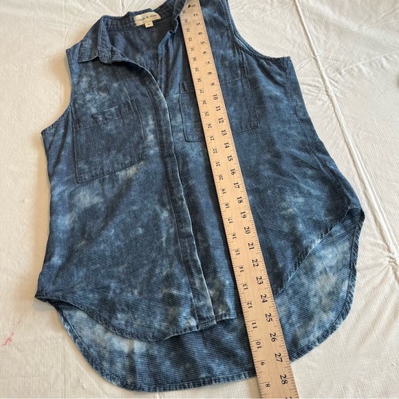 Cloth & Stone Bleach Wash Chambray Button Down Sleeveless Tank Shirt Med (ff) - Picture 11 of 13